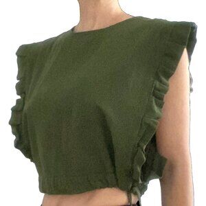 Rufina - Green Ruffle Crop Top - S/M - (Handmade in Mexico)